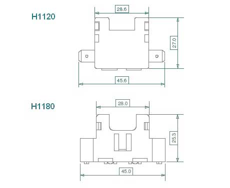 normOTO holder opposed tabs H1120-H1180 Product Drawing